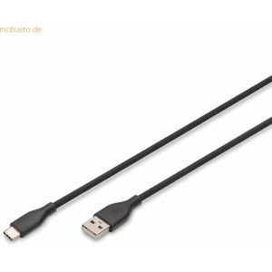 DIGITUS USB 2.0-aansluitkabel, 1 m, USB-A naar type-C, high-speed 480 Mbit/s, 60 W Power Delivery, flexibele siliconen kabel, zwart, voor iPad, iPhone, Android-smartphones, tablets