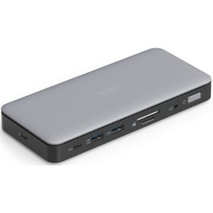 DIGITUS USB-C Docking Station - 11 Poorten - Grijs - HDMI, Displayport, USB-A, USB-C, RJ45