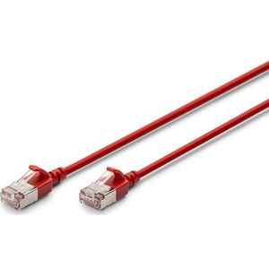 DIGITUS Cat 6A LAN-kabel 3m Slim AWG 32/7-10Gbit/s netwerkkabel RJ45 F/FTP PoE+ LSZH compatibel met Cat-7, Cat-6, Cat-5e, rood