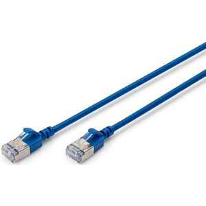 DIGITUS Cat 6A LAN-kabel 1m Slim AWG 32/7-10Gbit/s netwerkkabel RJ45 F/FTP PoE+ LSZH compatibel met Cat-7, Cat-6, Cat-5e, blauw