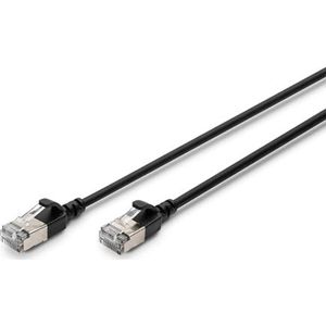 DIGITUS Cat 6A LAN-kabel 3m Slim AWG 32/7-10Gbit/s netwerkkabel RJ45 F/FTP PoE+ LSZH compatibel met Cat-7, Cat-6, Cat-5e, zwart