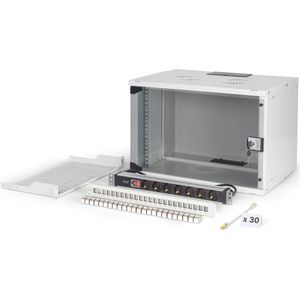 DIGITUS 19 inch netwerkset – 7U netwerkrek – 1U legbord – 24-poorts patchpanel – 24 Keystone-modules – 30 CAT 6A patchkabels – Stekkerdoos – ongemonteerd – SOHO PRO-serie – Grijs
