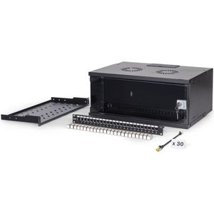 DIGITUS 19 inch netwerkset – 4U netwerkrek – 1U legbord – 24-poorts patchpanel – 24 Keystone-modules – 30 CAT 6A patchkabels – ongemonteerd – SOHO PRO-serie – Zwart