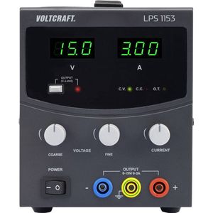 VOLTCRAFT LPS1153 Labvoeding, regelbaar 0 - 15 V/DC 0 - 3 A 45 W Aantal uitgangen: 1 x