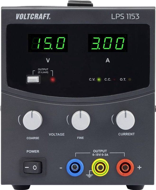 VOLTCRAFT LPS1153 Labvoeding, regelbaar 0 - 15 V/DC 0 - 3 A 45 W Aantal uitgangen: 1 x
