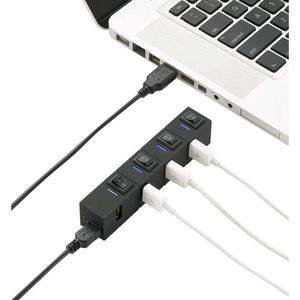 Renkforce USB 2.0-hub 4 poorten Individueel schakelbaar, Met status-LEDs Zwart