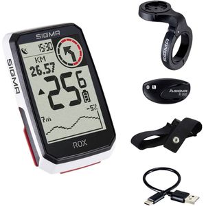 GPS Fietscomputer Sigma ROX GPS HR set met overclamp Butler stuurhouder wit