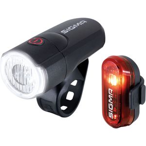 SIGMA SPORT - LED fietslamp met batterijen set AURA 30 en CURVE | StVZO goedgekeurd voorlicht en achterlicht | Kleur: Zwart