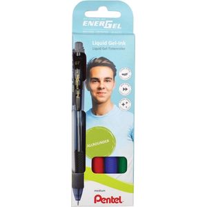 Pentel ENERGEL BL107 Gelschreiber-Set schwarz, blau, rot, grün 0,35 mm, Schreibfarbe: farbsortiert, 4 St.