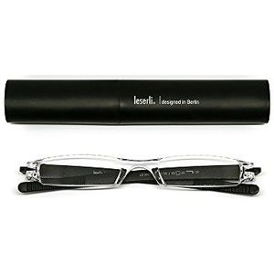 Leserli® Leesbril Compacte lichte randloze leesbril leeshulp met etui keuze uit vier kleuren (2.5, zwart)