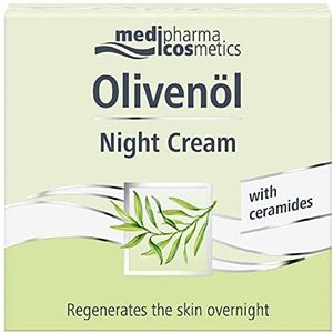 Medipharma Cosmetics Olijfolie Night Cream - Vochtinbrengende Nacht-Gezichtscrème 50 ml - Anti-Leeftijd Behandeling Met Olijfolie, Jojoba Olie En Karitee Butter Voor Droge Huid (Dames en Heren)