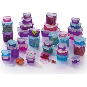 GOURMETmaxx 02003 Klick-It vershouddozen, 72-delige set van BPA-vrije bewaardozen (36 dozen en 36 deksels), voor vrieskast, magnetron, vaatwasmachinebestendig, paars/roze/turquoise