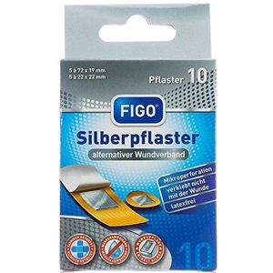 Figo® | 10 pleisters strips | zilver wondpleister | twee verschillende maten | anti-bacterieel | multipack