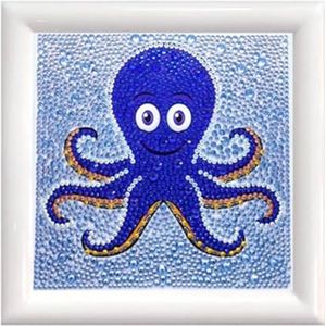 Diamond Painting Set, afbeelding met octopusmotief en accessoires, knutselset om te schilderen met glittersteentjes, voor kinderen vanaf 5 jaar