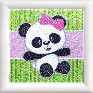 Diamond Painting Set, afbeelding met pandamotief en accessoires, knutselset om te schilderen met glittersteentjes, voor kinderen vanaf 5 jaar