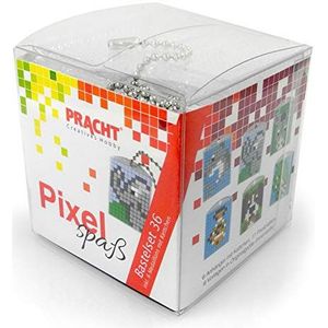 Pixel P90074-63501 leuke knutselset 36, voor het vormgeven van 6 sleutelhangers (medaillons) voor kinderen, eenvoudig insteeksysteem, zonder strijken en lijmen, steentjes van biokunststof