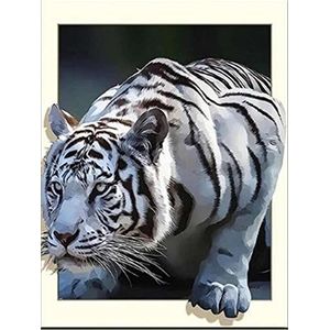 Diamond Painting Set, schilderij met motief witte tijger en accessoires, formaat ca. 35 x 25 cm, knutselset om te schilderen met glittersteentjes voor kinderen vanaf 5 jaar