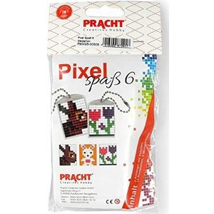 Pixel P90025-00505 Leuke knutselset 6 voor kinderen, eenvoudig insteeksysteem met steentjes van bioplastic voor het ontwerpen van 2 sleutelhangers (medaillons), zonder strijken en lijmen