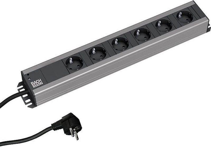BACHMANN Stekkerdoos 6x Geaard Contac - 19-inch Rack-compatibe - 2 M