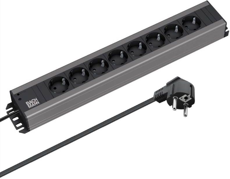 Stekkerdoos - Zwart - 8-voudig - 16A/3680W - 2,0m Kabel