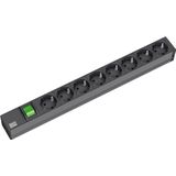 Secomp - Stekkerdoos - Zwart - 8 Uitgangen - Rackmontage - 1U