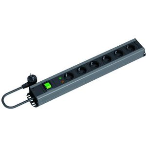 Stekkerdoos - Zwart - 6-voudig met Overspanningsbeveiliging - 2,0m Kabel