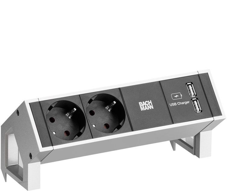 Bachmann - Deskdock - Stekkerdoos - 2 Stopcontacten - 2 USB Poorten - Aluminium