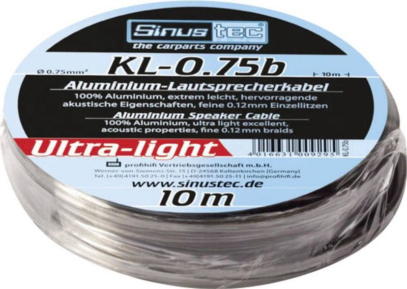 Sinustec KL-0,75b Versterker Aansluitset - Ultralichte Aluminiumkabel - 10 m