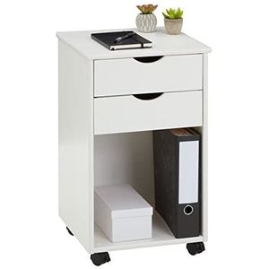 IDIMEX Rolcontainer Kano van grenen in wit, mooie kantoorcontainer met 2 laden, eenvoudig ladeelement met 1 opbergvak