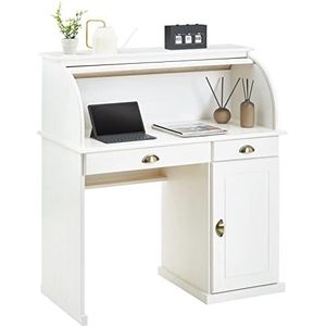 IDIMEX Secretaris Tom van massief grenen in wit, mooie bureautafel met 2 laden en 1 deur, praktische werktafel met rolluiken