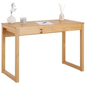 IDIMEX Bureau NOAH in bruin, van massief hout, tafel van grenen met 2 laden, smalle bureautafel van hout met laden, Scandinavisch design