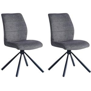 IDIMEX Eetkamerstoel Taurus in praktische set van 2, bezoekersstoel met hoogwaardige stoffen bekleding in grijs en stevig zwart metalen frame, keukenstoel in tijdloos design
