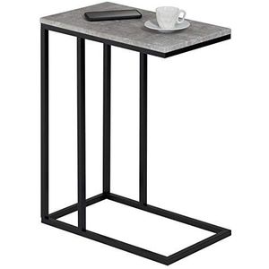 IDIMEX Bijzettafel Debora, praktische woonkamertafel in C-vorm, mooie salontafel, tafelblad, rechthoekig, betonlook, elegante salontafel met metalen frame in zwart