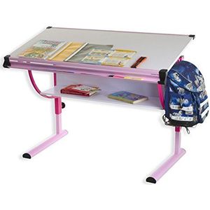 IDIMEX Carina Kinderbureau scholieren bureau in roze roze, bureau in hoogte verstelbaar en kantelbaar verstelbaar
