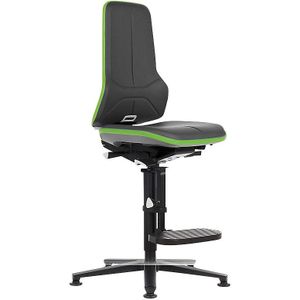 bimos NEON werkdraaistoel, voetdoppen, opstaphulp, synchroon-mechanisme, kunstleer, flexband groen
