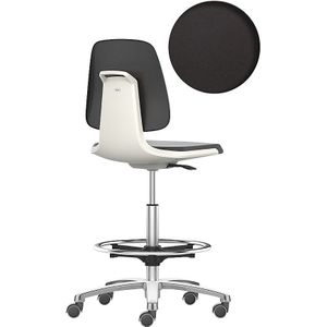 bimos Werkdraaistoel LABSIT, hoge stoel met lastafhankelijk geremde wielen en voetring, zitting van PU-schuim, wit