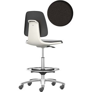 bimos Werkdraaistoel LABSIT, hoge stoel met lastafhankelijk geremde wielen en voetring, zitting met textielbekleding, wit