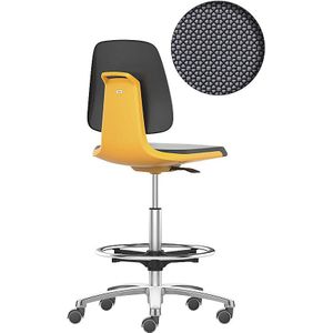 bimos Werkdraaistoel LABSIT, hoge stoel met lastafhankelijk geremde wielen en voetring, zitting van Supertec, oranje