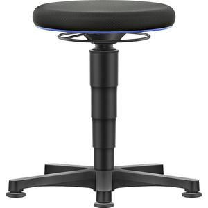 Allround kruk Bimos, zithoogte verstelbaar 450-650 mm, met glijders, stoffen bekleding, ademend, kleur ring blauw