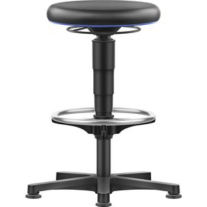 Allround kruk Bimos, zitting in hoogte verstelbaar, met glijder &amp; voetring, kunstlederen bekleding, afwasbaar, ongevoelig voor oliën &amp; ontsmettingsmiddelen, kleur ring blauw