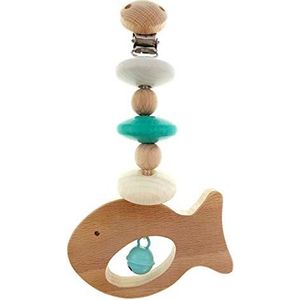 Hess-Spielzeug houten speelgoed 10126508 karren vis, mini trapezium van hout, voor baby's vanaf 0 maanden, circa 20 x 7 x 3,5 cm, turquoise