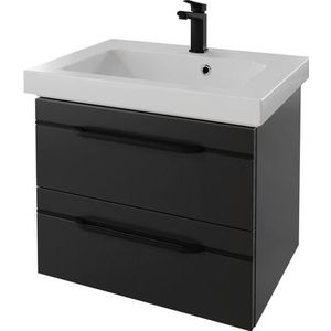 Saphir Wastafelonderkast Serie Balto Mineralmarmor-Waschtisch mit Unterschrank, 64,4 cm breit optioneel met led, 64,4 cm met mineraal-marmeren wastafel en 2 lades (2-delig)