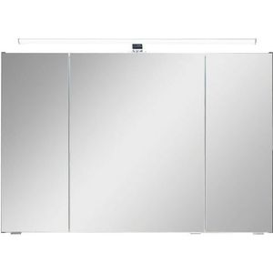 Pelipal Quickset 945 badkamerkast in donkergrijs oxide met ledverlichting, 105 cm breed, badkamerkast met spiegel, 3 deuren en 6 planken