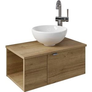 Saphir Wastafelonderkast Serie 6915 Waschschale mit Unterschrank für Gästebad, Gäste WC 61 cm met keramische opzetwastafel, 2 deuren en 1 vak (3-delig)