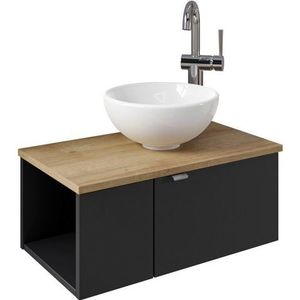 Saphir Wastafelonderkast Serie 6915 Waschschale mit Unterschrank für Gästebad, Gäste WC 61 cm met keramische opzetwastafel, 2 deuren en 1 vak (3-delig)