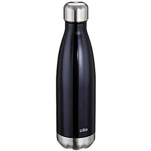 cilio Elegante drinkfles van zwart roestvrij staal, 500 ml, lekvrij, ook voor koolzuurhoudende dranken, houdt tot 18 uur warm en 24 uur koud