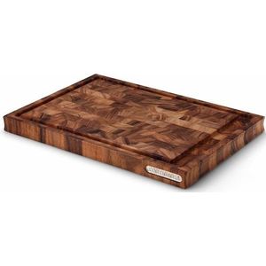 Continenta Trancheerplank van acaciahout met sapgoot, snijplank in elegante kwaliteit, met metalen embleem, afmetingen: 42,5 x 29 x 3,2 cm