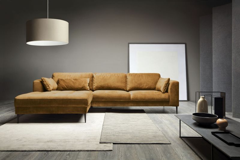 TRENDMANUFAKTUR Ecksofa "Luzi, wahlweise mit Schlaffunktion und Bettkasten bestellbar, L-Form", Designsofa mit tollem Sitzkomfort, Metallfüße schwarz, Breite 280 cm