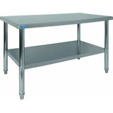 Saro RVS  horeca Werktafel - stevig model - verstelbaar - met onderblad - 2 jaar garantie - 1400x700x850 mm