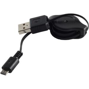 USB Micro B naar USB-A uittrekbare kabel - USB2.0 - tot 1A / zwart - 0,80 meter
